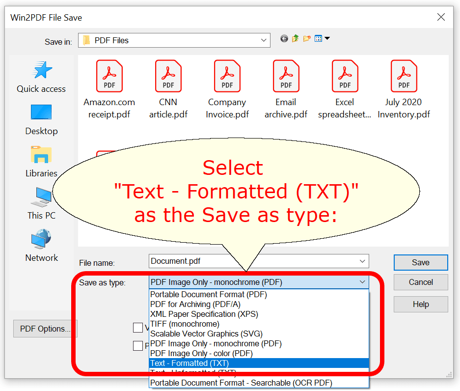 Main Win2PDF File Save Window