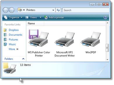 Windows Vista printers folder.