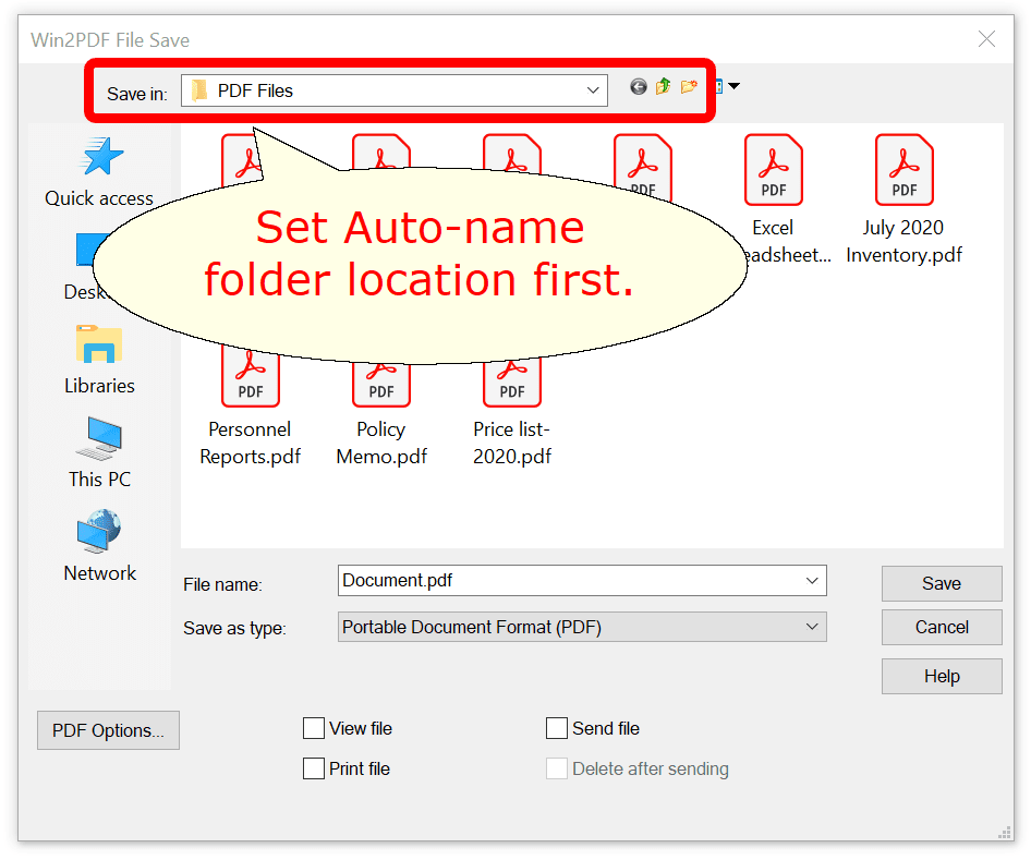 Win2PDF Auto-name set folder location