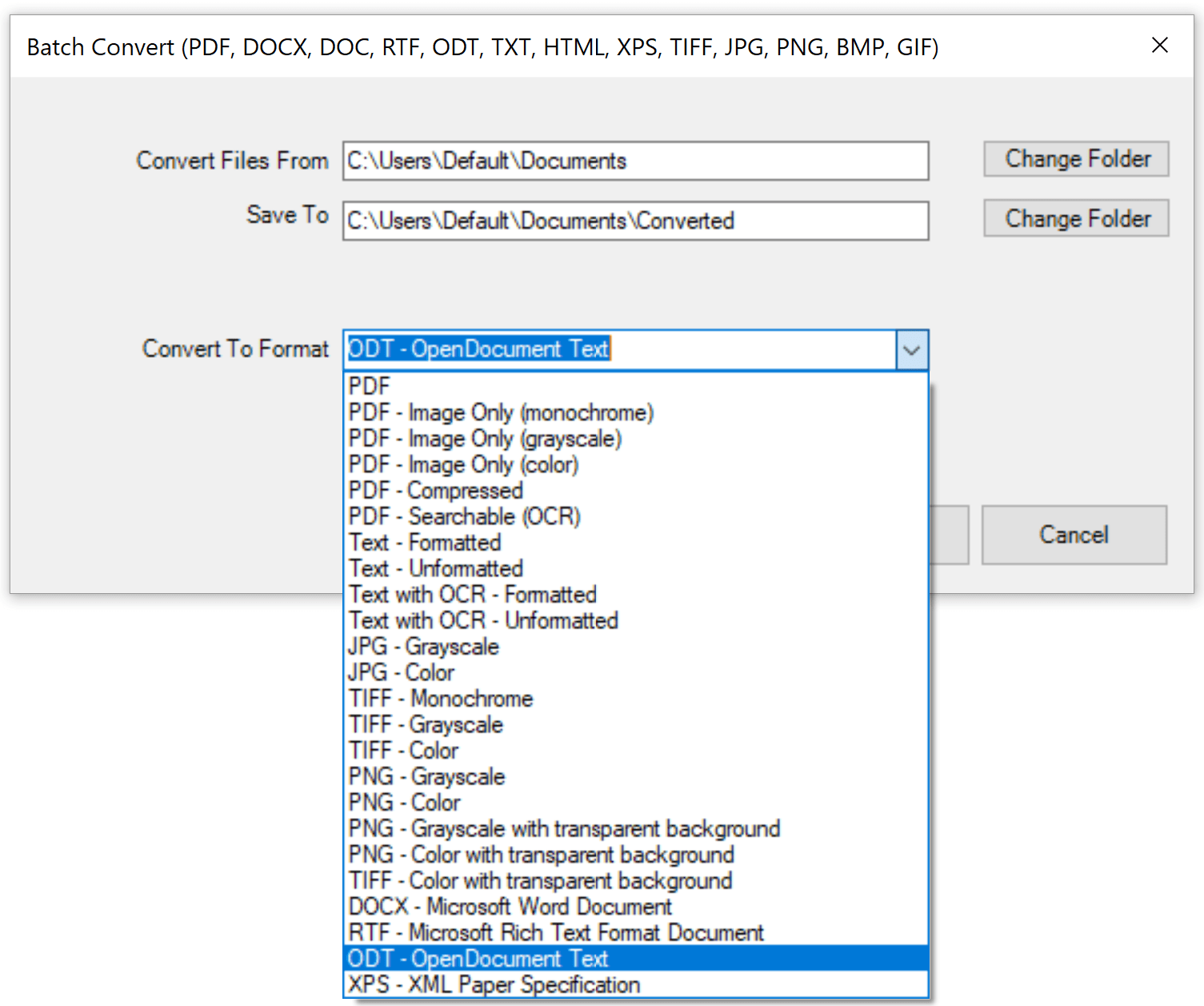 Win2PDF Desktop - Batch Convert RTF to ODT