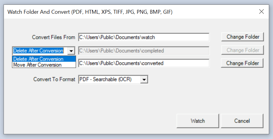 Win2PDF Desktop - Watch Folder Delete After Conversion