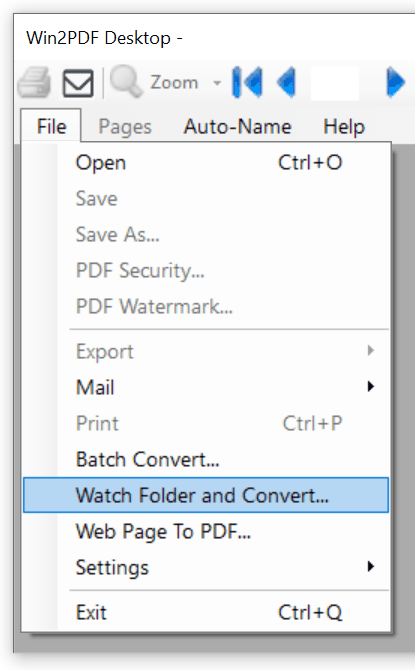 Win2PDF Desktop - Watch Folder Menu