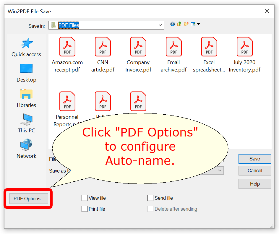 Win2PDF Open PDF Options...
