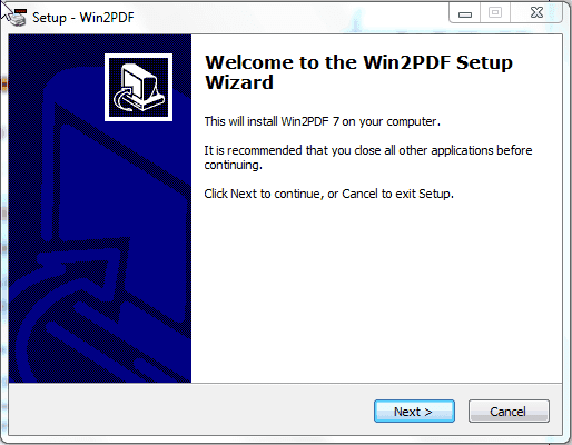 Win2PDF Setup Screen